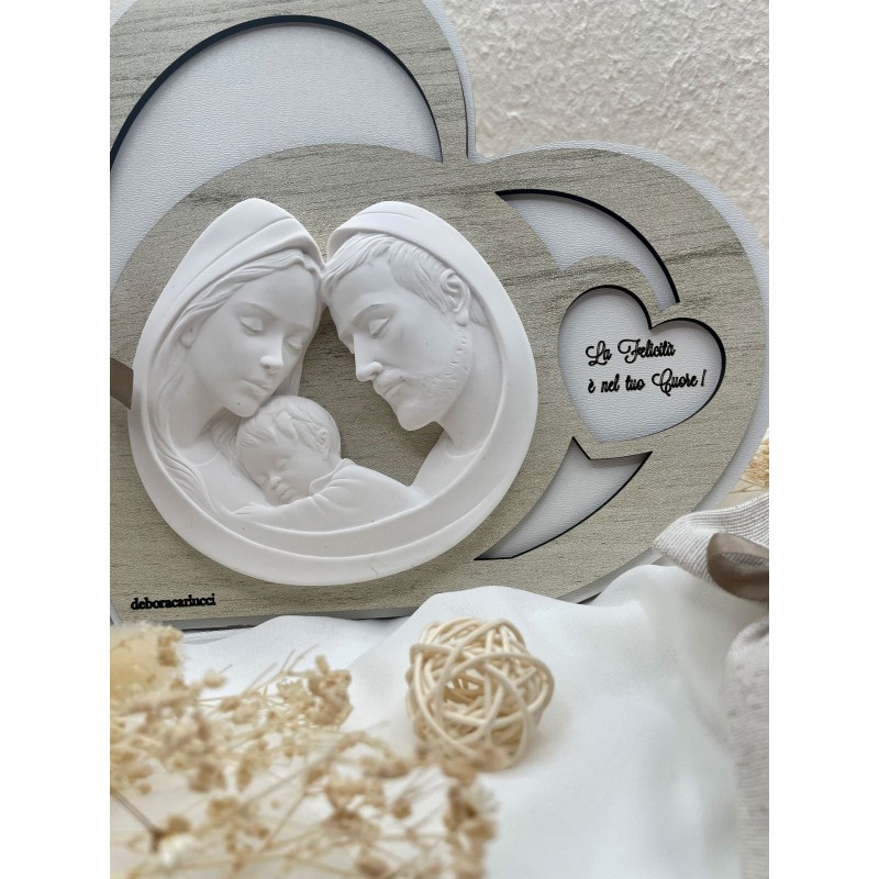 Icona Sacra Famiglia Cuore Personalizzabile 22,5x22,5 cm Icona Sacra Famiglia Cuore Personalizzabile 22,5x22,5 cm