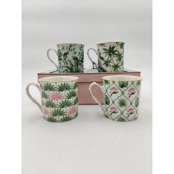 Set 4 Mug Tropical in Porcellana - Idea Regalo Unica