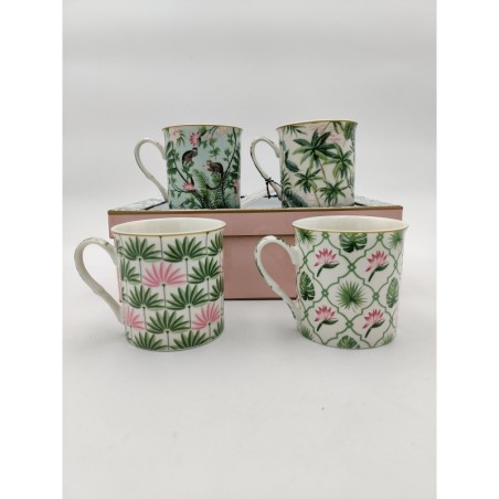 Set 4 Mug Tropical in Porcellana - Idea Regalo Unica