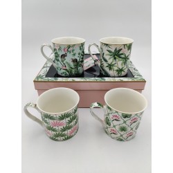 Set 4 Mug Tropical in Porcellana - Idea Regalo Unica