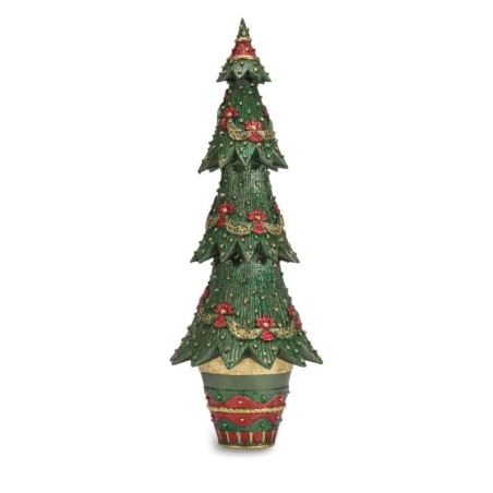 Albero H.43Cm. Verde Fiori Rossi X'Mas Trees
