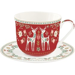Tazza colazione con piattino in 400 ml CHRISTMAS FOLK