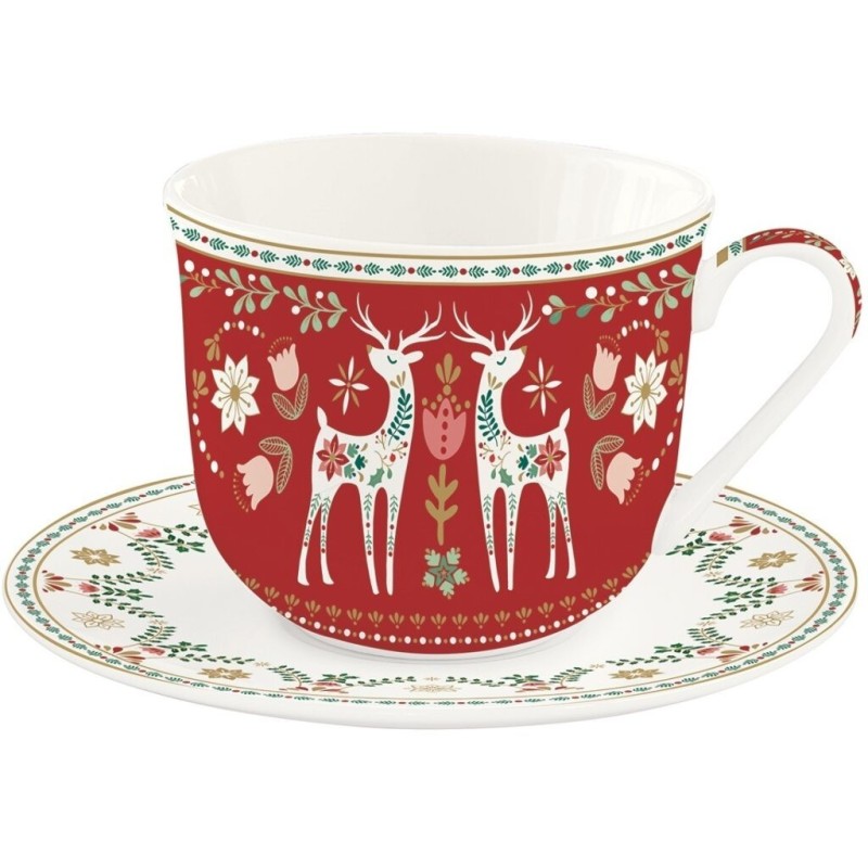 Tazza colazione con piattino in 400 ml CHRISTMAS FOLK