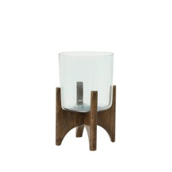 Vaso su base Ø22,5x33,5 cm JACE vetro e legno marrone