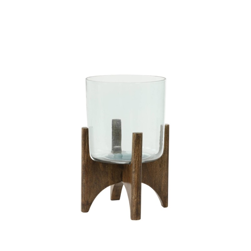 Vaso su base Ø22,5x33,5 cm JACE vetro e legno marrone