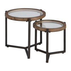 Set 2 Tavolini Metallo & Naturale 65x61cm