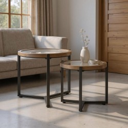 Set 2 Tavolini Metallo & Naturale 65x61cm