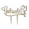 Cake Topper Stick Nome e Angelo in Legno Tortora - Bomboniere Uniche