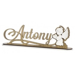 Scritta in legno tortora con angelo - Bomboniere uniche
