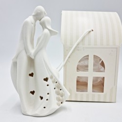 Statua Sposini Ceramica con Cuore e Led - Bomboniere Uniche