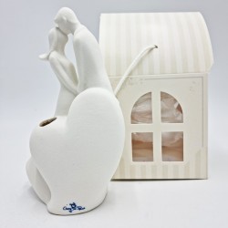 Statua Sposini Ceramica con Cuore e Led - Bomboniere Uniche