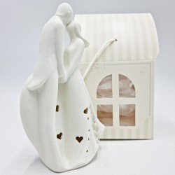 Statua Sposini Ceramica con Cuore e Led - Bomboniere Uniche