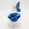 Campana in Cristallo con Rosa Blu e Farfalla Celeste - Bomboniera Elegante Campana in Cristallo con Rosa Blu e Farfalla Celeste - Bomboniera Elegante
