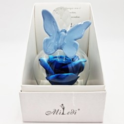 Campana in Cristallo con Rosa Blu e Farfalla Celeste - Bomboniera Elegante