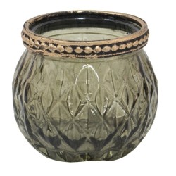 Portacandele in Vetro Verde, Marrone  Ø 6*5 cm