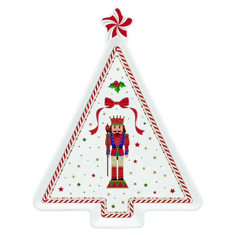 Piatto a forma abete 21x16 cm in porc.in color 
box NUTCRACKER TWIST